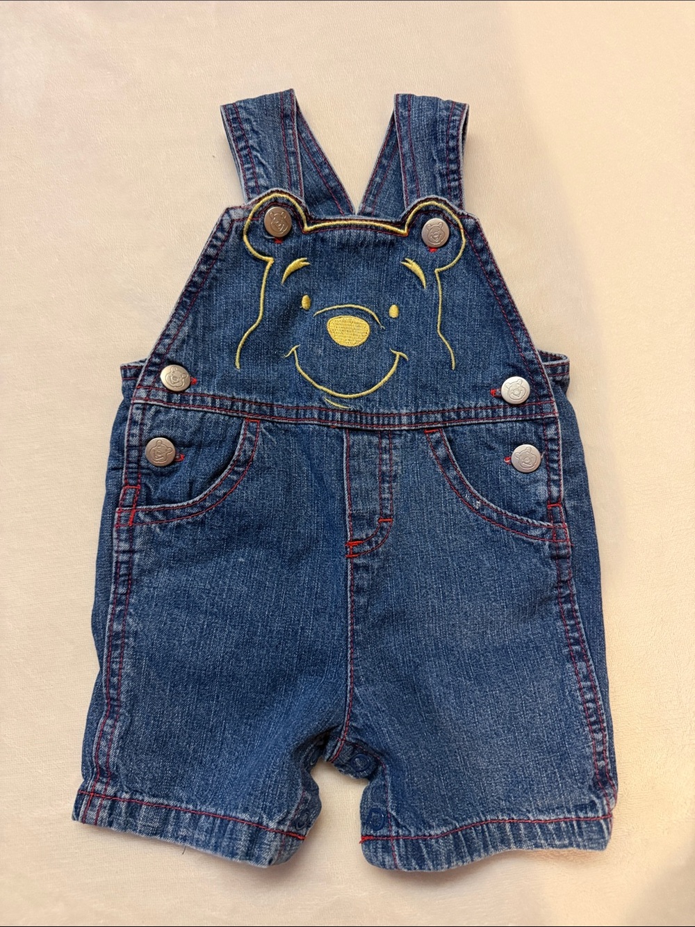 Denim Overalls Shorts with Winnie The Pooh Embroidery